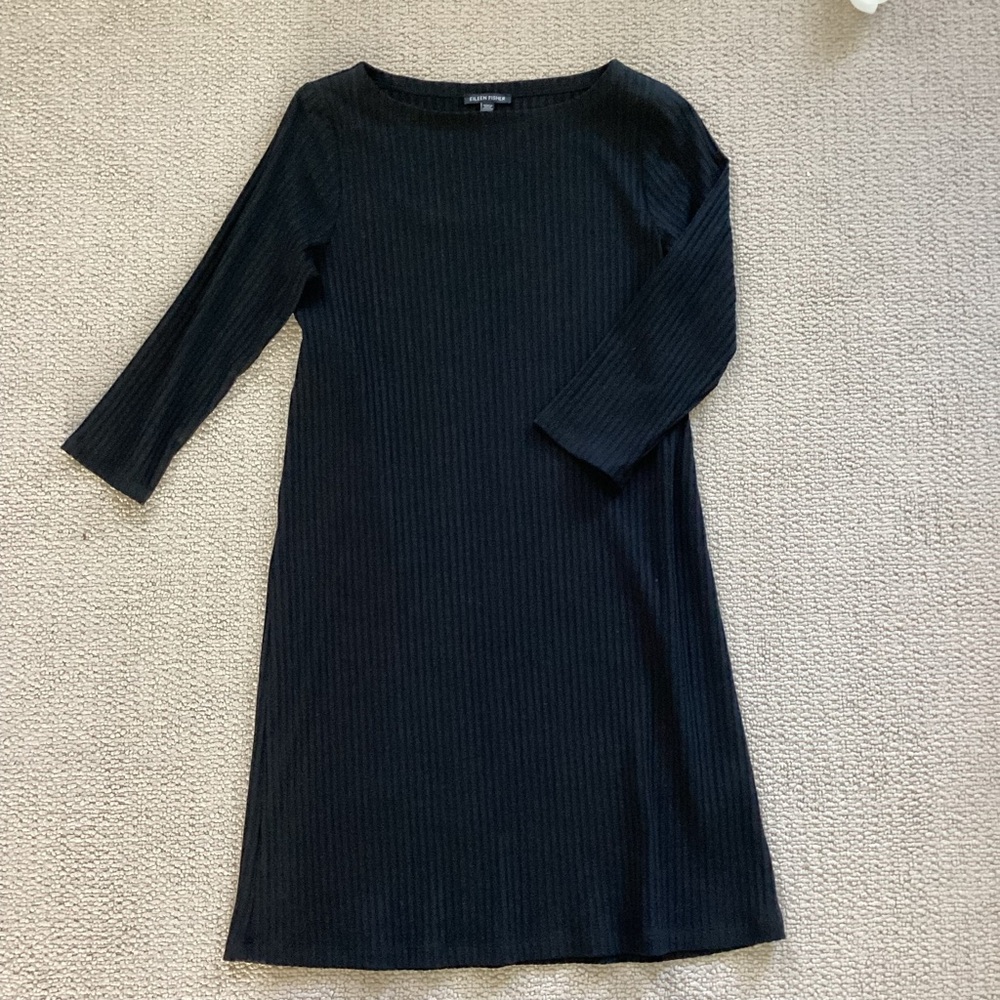 Eileen Fisher Black Sheath Dress with 3/4 Sleeves
